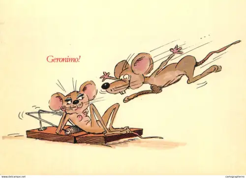 A6095 Geronimo! mice funny caricature postcard by Silver Jex 1987