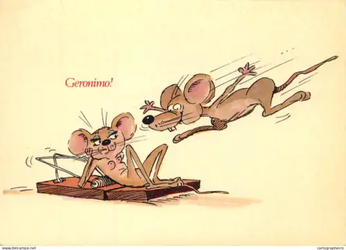 A6095 Geronimo! mice comic caricature postcard by Silver Jex 1987