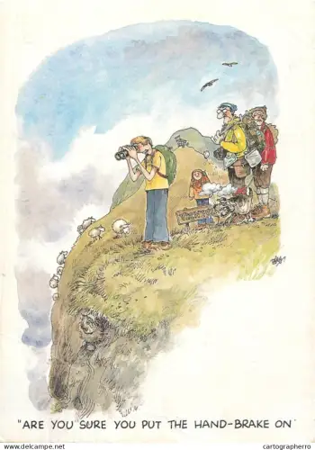 A6095 Besley comic caricature postcard - Are you sure you put the hand break on ?