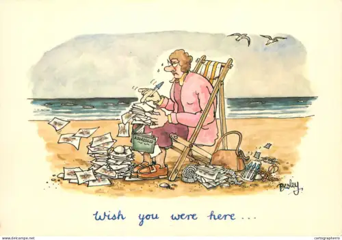 A6095 Wish you were here ... British humor woman caricature postcard by Besley