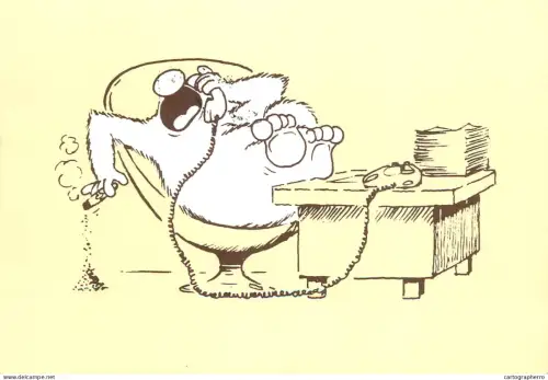 A6095 Furry character in a stressful office setting smoking cigar on the telephone caricature postcard Finland