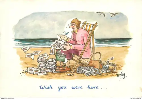 A6095 British humor signed Besley caricature postcard - Wish you were here