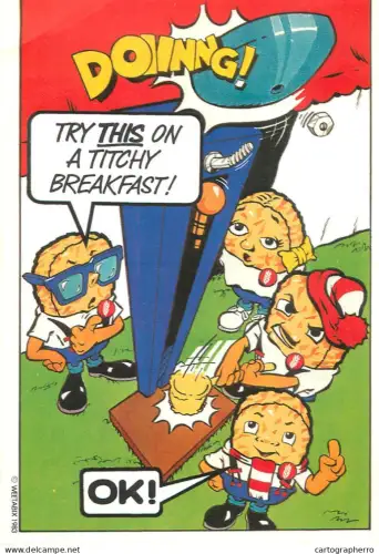 A6095 British humor caricature postcard try this on a titchy breakfast