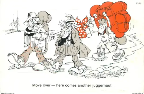 A6095 British humor caricature postcard move over here comes another juggernaut
