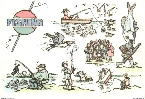 A6095 British humor postcard fishing 1987