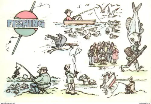 A6095 British humor postcard fishing