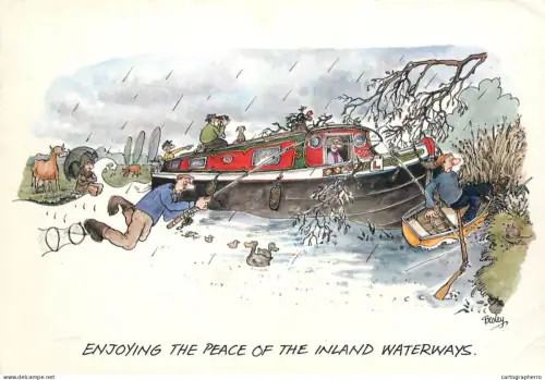 A6095 British humor postcard - enjoying the peace of the inland waterways caricature by Besley