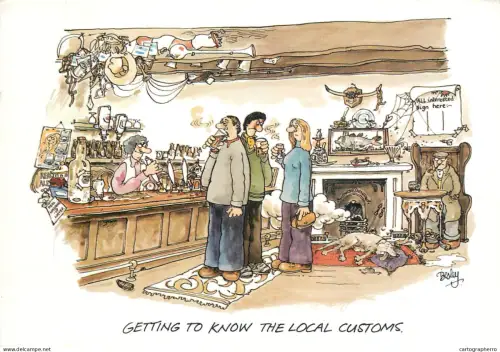 A6095 British humor postcard - getting to know the local customs caricature by Besley