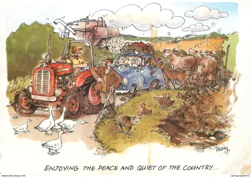 A6095 Enjoying the peace and quiet of the country Besley caricature postcard