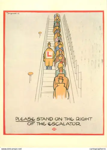 A6095 Please stand on the right of the escalator caricature Fougasse London Transport Museum poster postcard
