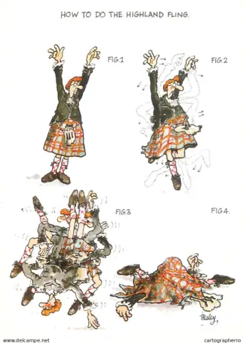 A6095 How to do the highland fling caricature postcard Besley