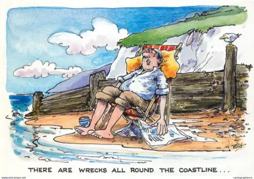 A6095 There are wrecks all around the coastline caricature postcard Besley