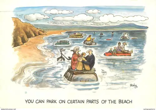 A6095 You can park on certain parts of the beach caricature postcard Besley