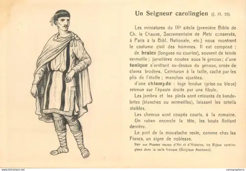 A6096 Educational plate postcard illustrating "Un seigneur carolingien"