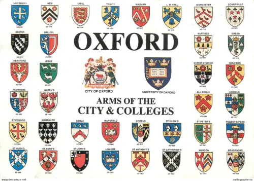 A6096 Heraldic shields for numerous Oxford colleges, including University College, Balliol College, and Christ Church