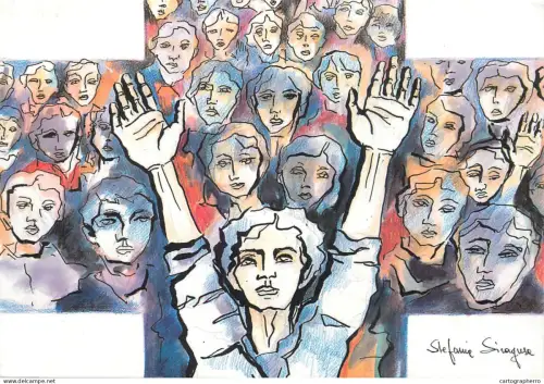 A6096 Postcard published by the Vatican Post to commemorate the 1985 International Youth Year stylized crowd of faces