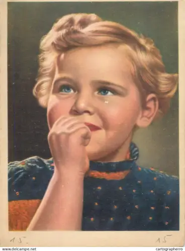 A6096 Vintage postcard featuring a portrait of a crying girl