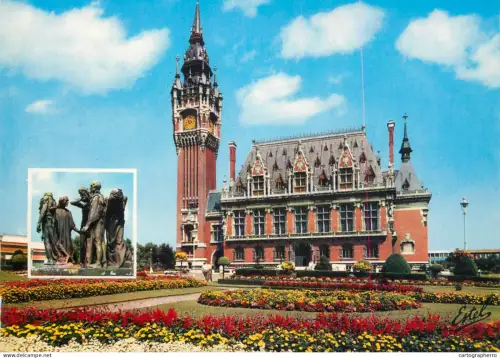 A5772 France Calais (Pas de Calais) Hotel de Ville, jardins et groupe de Bourgeois de Calais Rodin sculpture