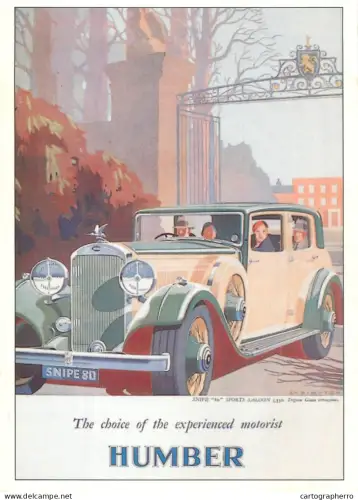 A6210 Advertisement poster for the 1933 Humber Snipe 80 Sports Saloon designed by artist H. W. Shrimpton modern postcard