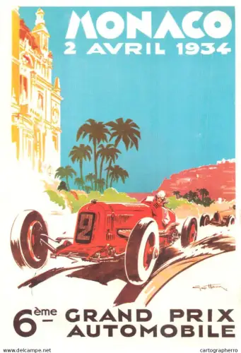 A6210 Vintage poster for the 1934 Monaco Grand Prix, held on April 2nd, featuring artwork by Géo Ham modern postcard