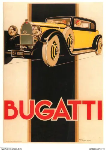 A6210 Vintage-style poster print featuring an Art Deco illustration of a Bugatti Type 46 automobile modern postcard