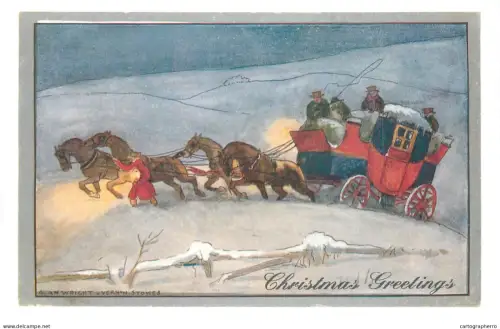 A6209 Horse-drawn post coach "Christmas Greetings" modern postcard