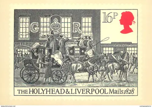 A6209 United Kingdom commemorative postcard postage stamp featuring the "Holyhead & Liverpool Mails" leaving London