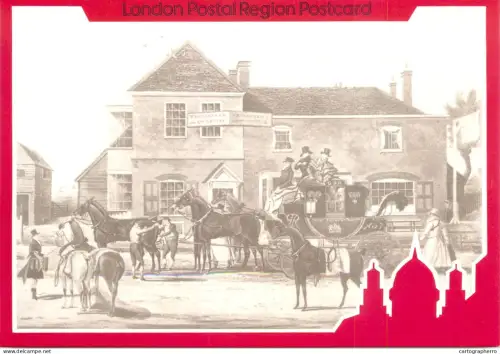 A6209 London Postal Region London-Manchester mailcoach changing horses at The Old White Lion at North Finchley in 1825