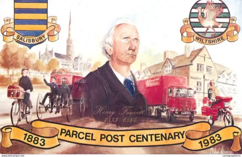A6209 Postcard 100th anniversary of the British Parcel Post service. Henry Fawcett