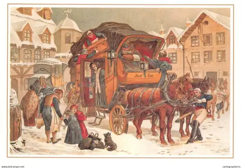 A6209 Horse-drawn mail coach diligence laden with luggage Frankfurt am Main, Germany