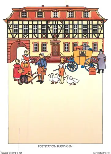 A6209 Postal Services postcard depicting the historical post office Poststation Büdingen, Germany