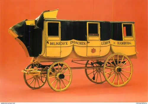 A6209 Postcard featuring a model of a German mail coach, known as a "Diligence"