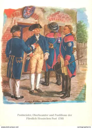 A6209 Postal personnel from the Principality of Hesse in 1793, titled "Postmeister, Oberbeamter und Postillione"