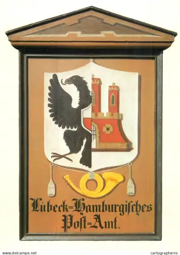 A6209 Postcard depicting historical postal sign from the Lübeck-Hamburgisches Post-Amt
