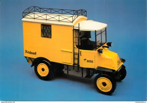 A6209 Postcard featuring a scale model of a Hansa-Lloyd electric postal truck used by the German Reichspost