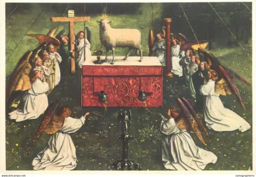 A6208 The Adoration of the Mystic Lamb  panel of the Ghent Altarpiece, painted by Hubert and Jan van Eyck