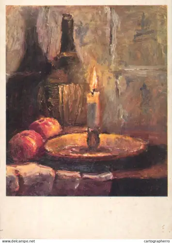 A6208 Art postcard showcasing a foot-painted artwork by MOLEVELD still life with candle