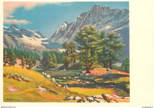 A6208 Lötschenlücke mountain pass in the Bernese Alps - Albert Nyfeler Kunstler Postkarte