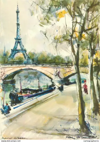 A6208 French artist Marius Girard, featuring a scenic view of the Seine River with the Eiffel Tower