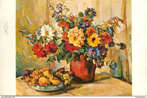 A6207 Still life painting of flowers and fruit by Trude Schullerus