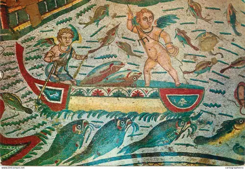 A6207 Roman mosaic titled "Fishing Cupids"