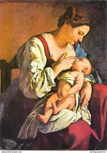 A6207 Young Mother breast feeding fine art postcard Gentileschi Orazio