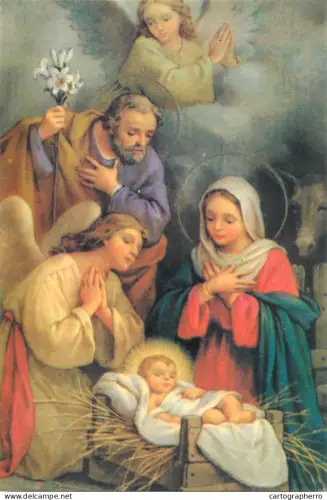 A6207 Nativity of Jesus scene, featuring the Holy Family and angel religious topic postcard Romania
