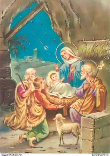 A6207 Nativity of Jesus scene, featuring the Holy Family and a shepherd with a lamb
