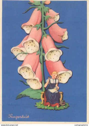 A6207 Vintage illustration depicting pink foxglove flowers