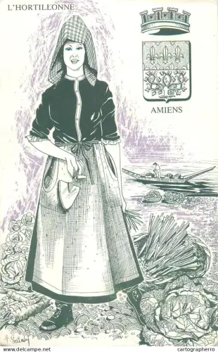 A5749 France Amiens L'Hortillonne scenes et costumes de Picardie dessin de Huguette Sainson