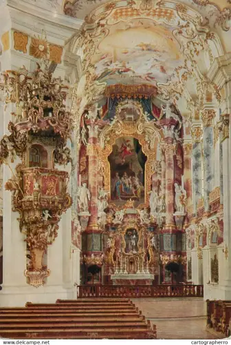 A5742 Germany Steingaden Die Wies Wallfahrtskirche Kanzel mit Chor und Hochaltar interior detail view
