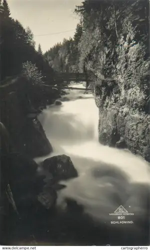 A5818 Austria Schladming waterfall, rustic bridge, picturesque natural landscape