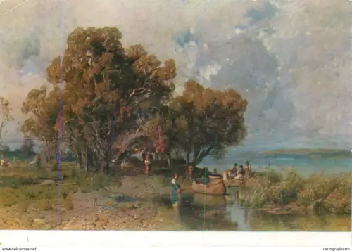 A5793 Fishery on the shore of lake Balaton Meszoly Geza painting