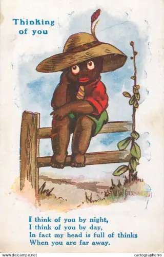 Comic caricature postcard humor "Thinking of you"